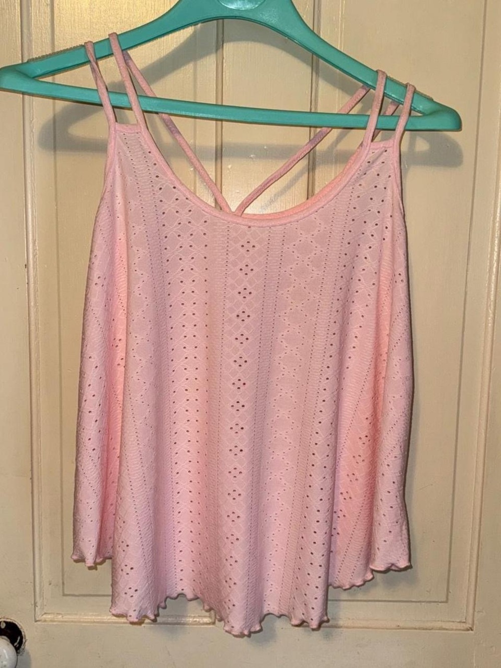 SHEIN Light Pink Eyelet Double-Strap Tank Top